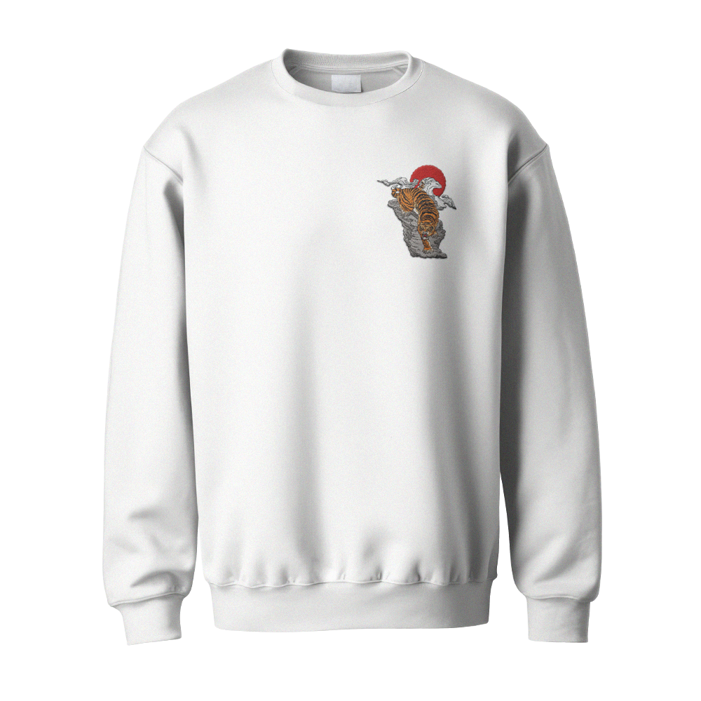 Japon Kaplanı Nakışlı Sweatshirt Kizil Gunesin Kaplani Nakisli Sweatshirt