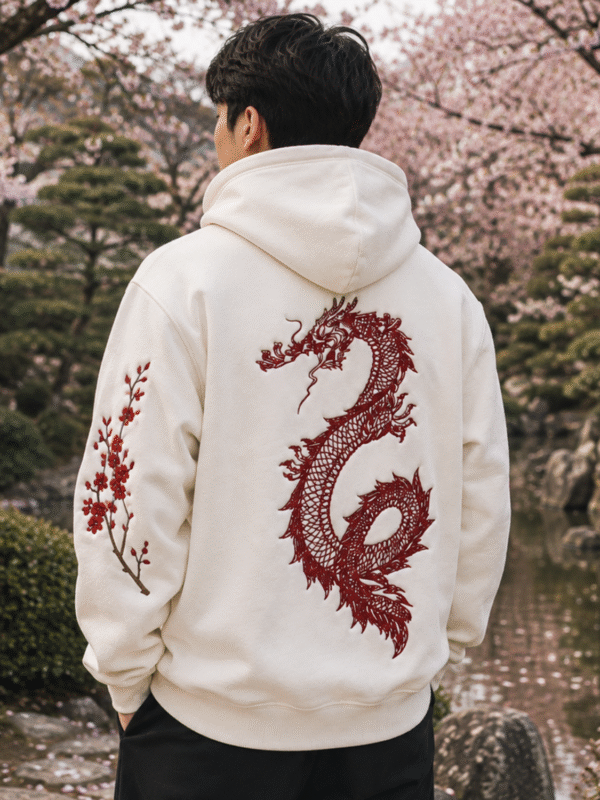 Sakura Dragon Nakışlı Hoodie